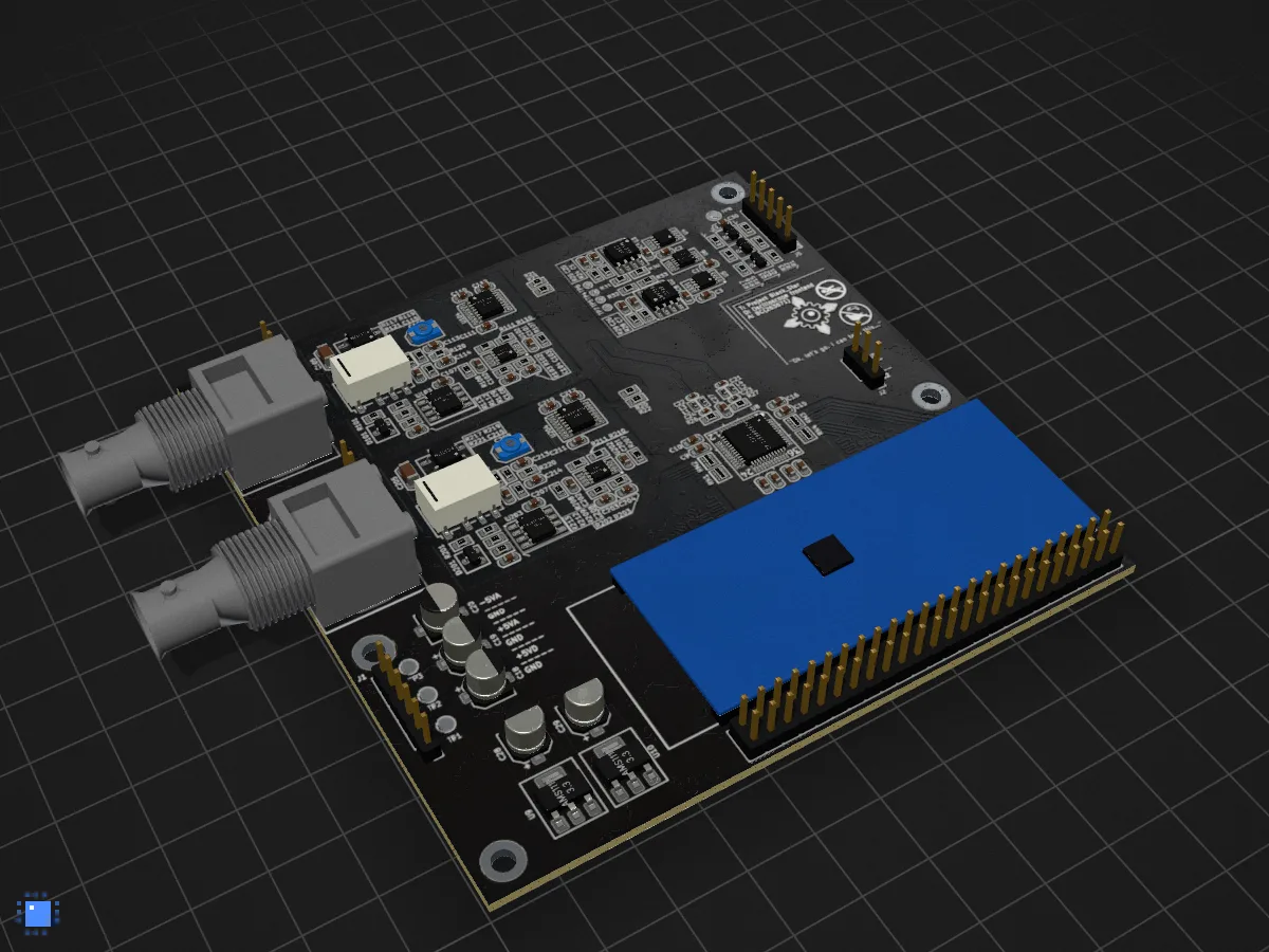 Multi-Channel DAQ: analog front end, drawn in 3D by PCBKit