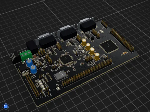 ColdFire and FPGA development kit, drawn in 3D by PCBKit