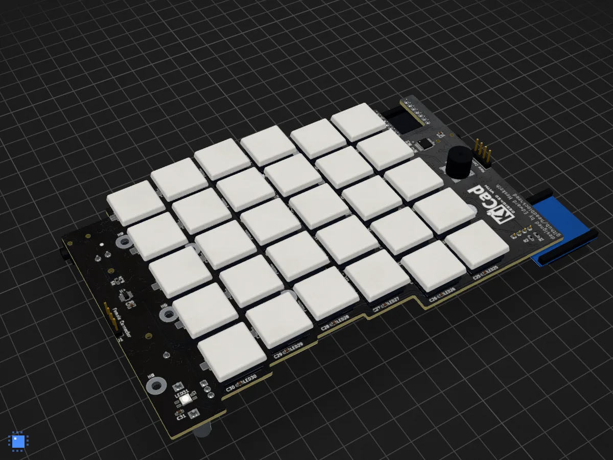 Slab Keyboard: left PCB, drawn in 3D by PCBKit