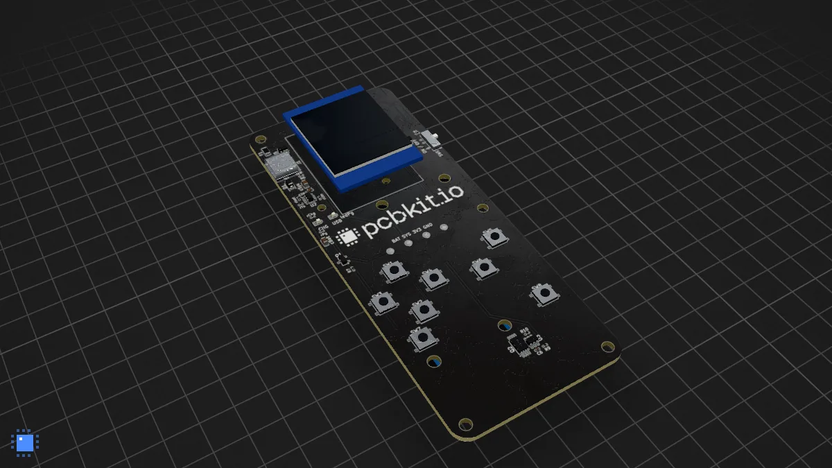 Doom on an ESP32-C3: the board in 3D, drawn by PCBKit