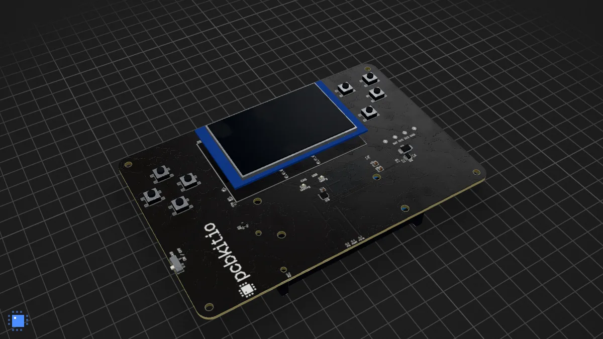 Doom on a Pico and an OLED: the board in 3D, drawn by PCBKit