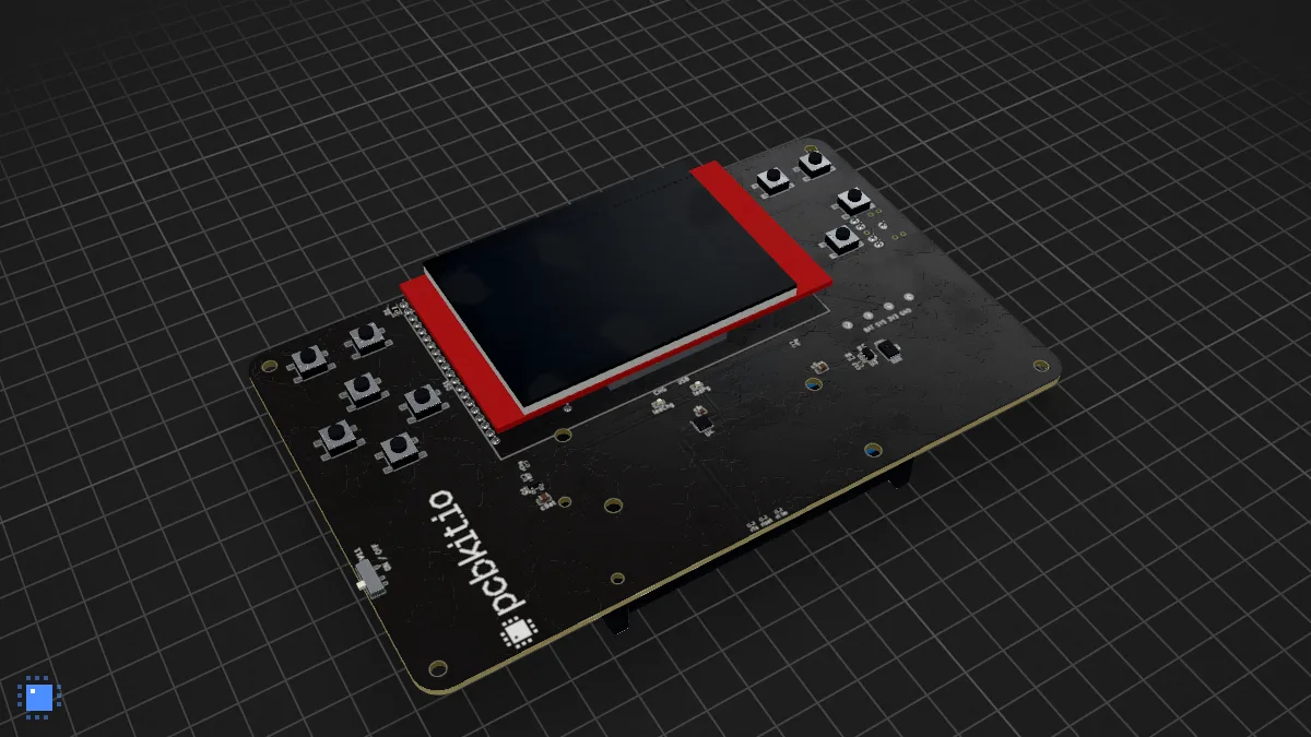 Doom on a Pico Plus 2 carrier: the board in 3D, drawn by PCBKit