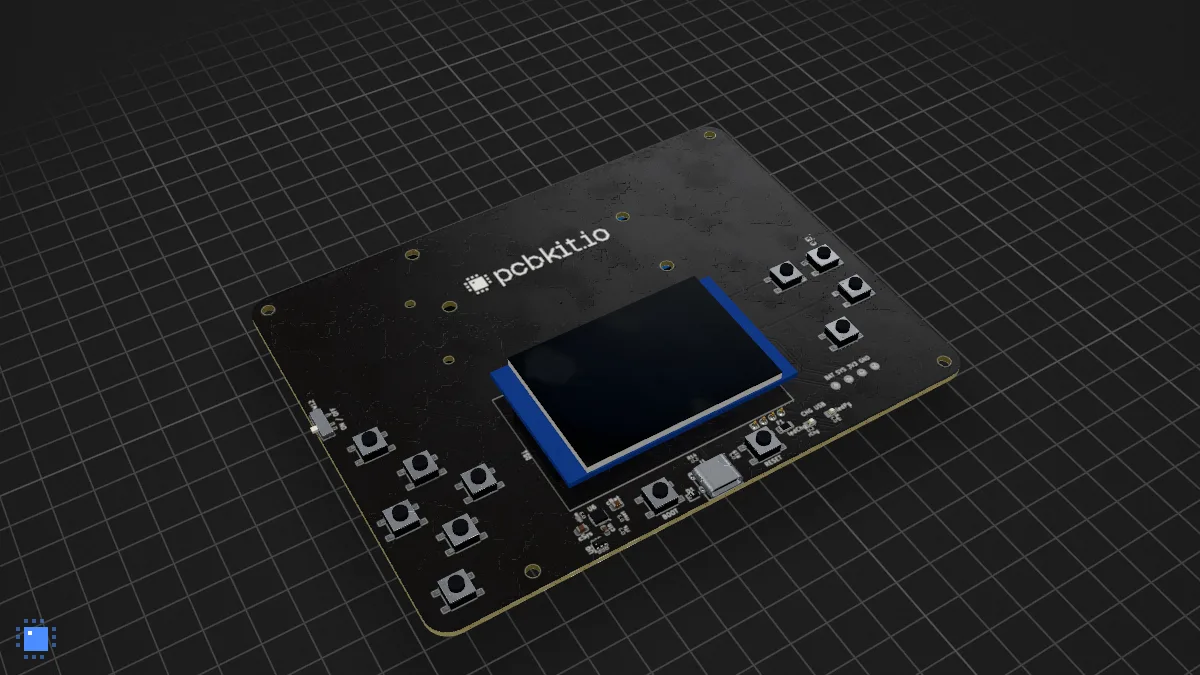 Doom on a bare RP2350: the board in 3D, drawn by PCBKit