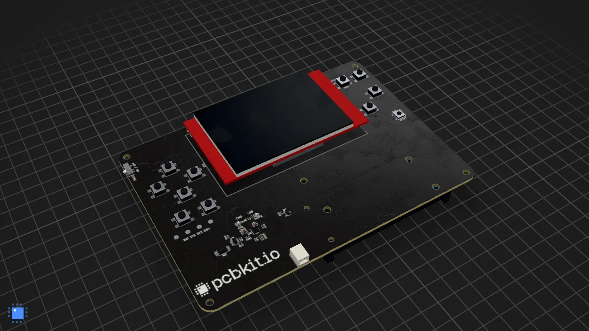 Doom on an ESP32-S3: the board in 3D, drawn by PCBKit