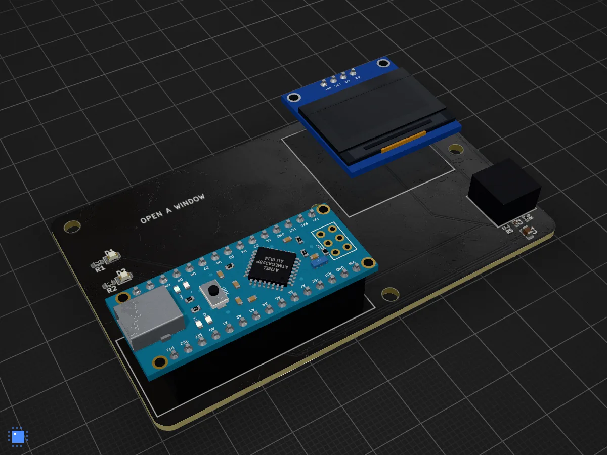 CO₂ monitor, drawn in 3D by PCBKit