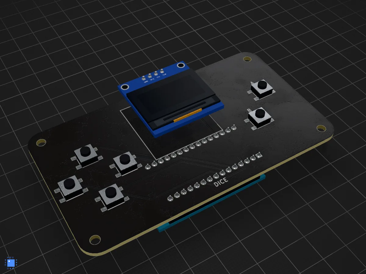 Dice, drawn in 3D by PCBKit