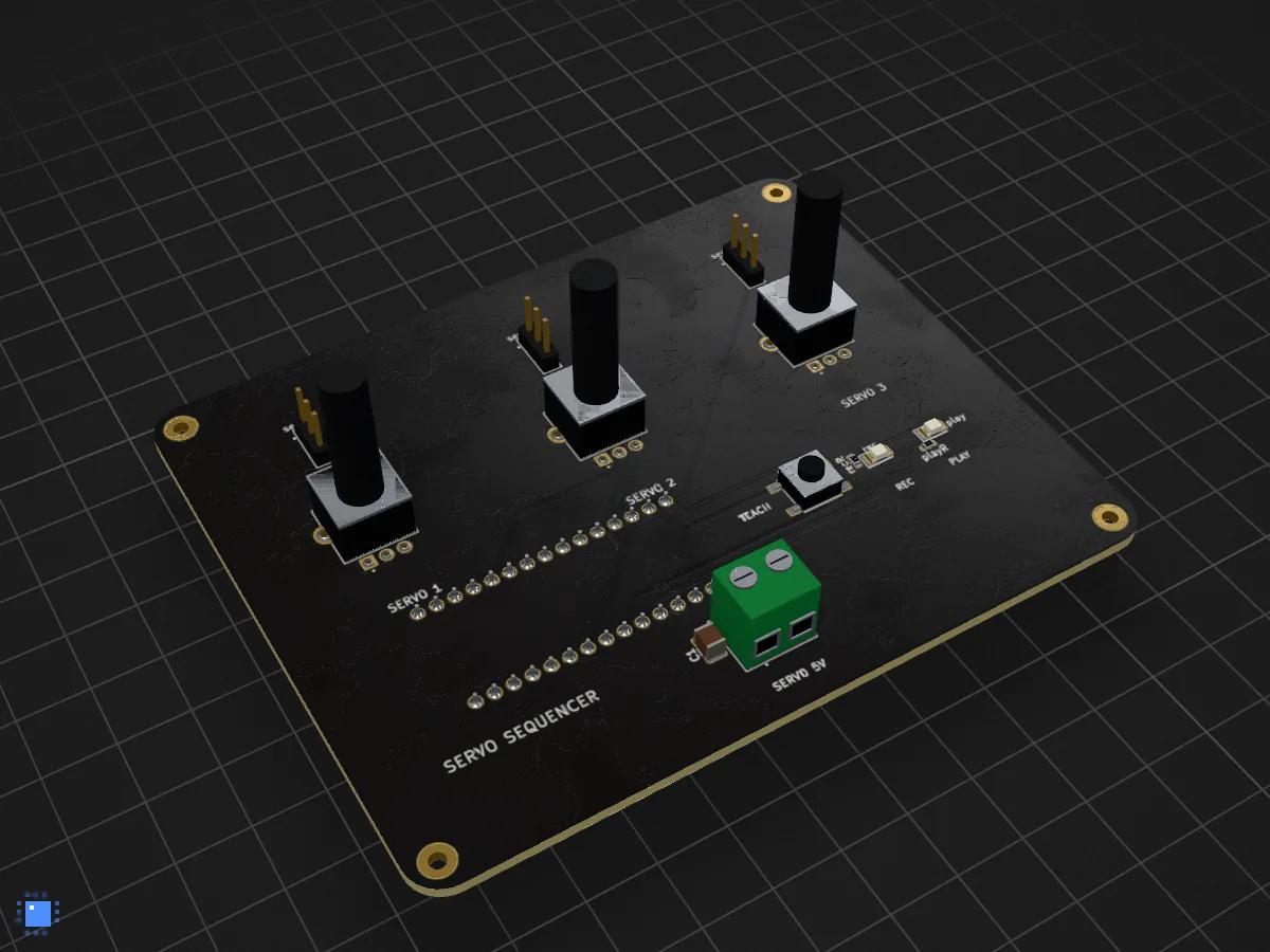 Servo sequencer, drawn in 3D by PCBKit